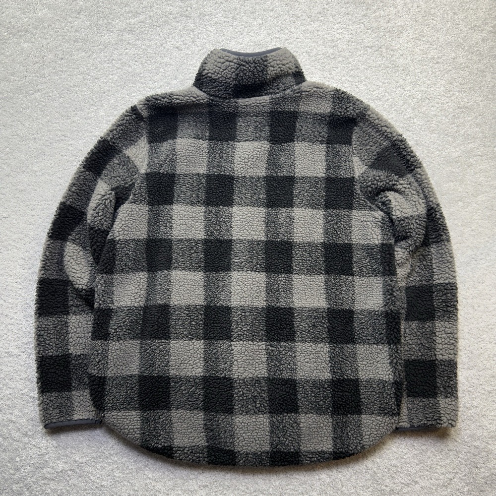 Abercrombie & Fitch Sherpa Fleece Jacket Gray Black Buffalo Plaid Zip Womens L - Picture 2 of 7